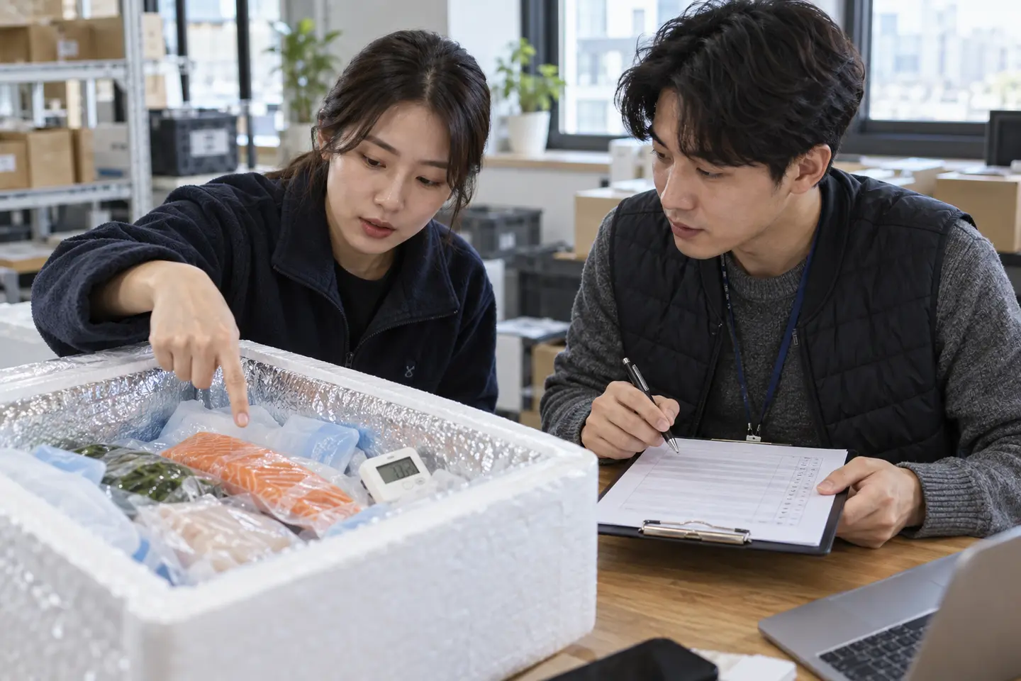 냉장배송 클레임 증빙을 포장 상태와 함께 검토하는 운영팀