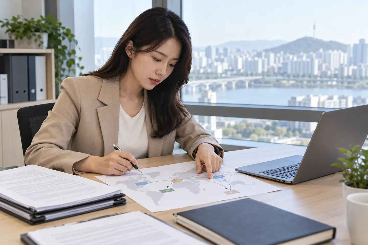 해외 서비스 개인정보 흐름 자료를 검토하는 개인정보 담당자